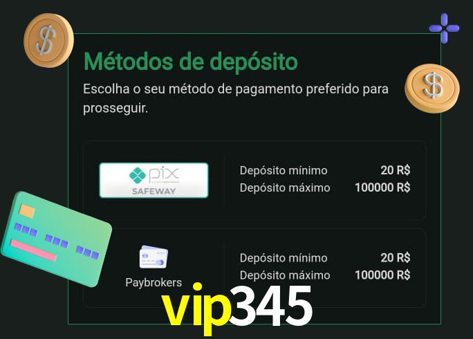 O cassino vip345 oferece uma grande variedade de métodos de pagamento